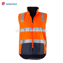 Waterproof Breathable Winter Orange Reversible Safety Vest With Pockets And Zipper